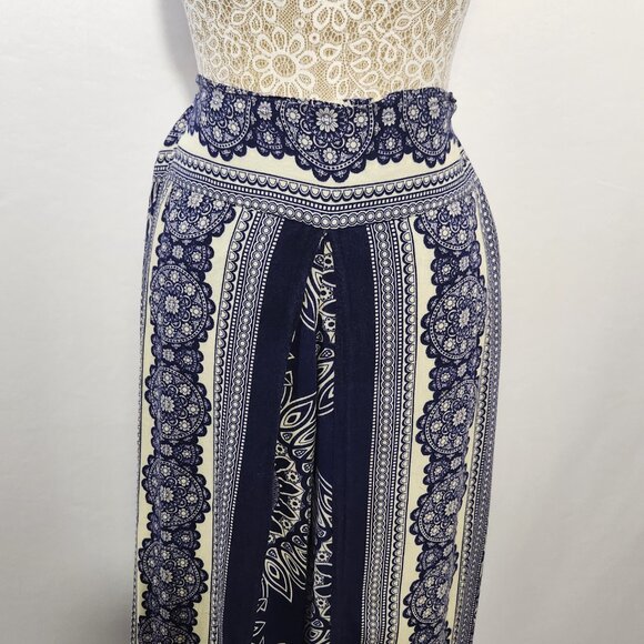 Camaroha Sutra Women's Small Blue Floral Print Layered Split Wide Leg Pants Boho - Picture 2 of 15